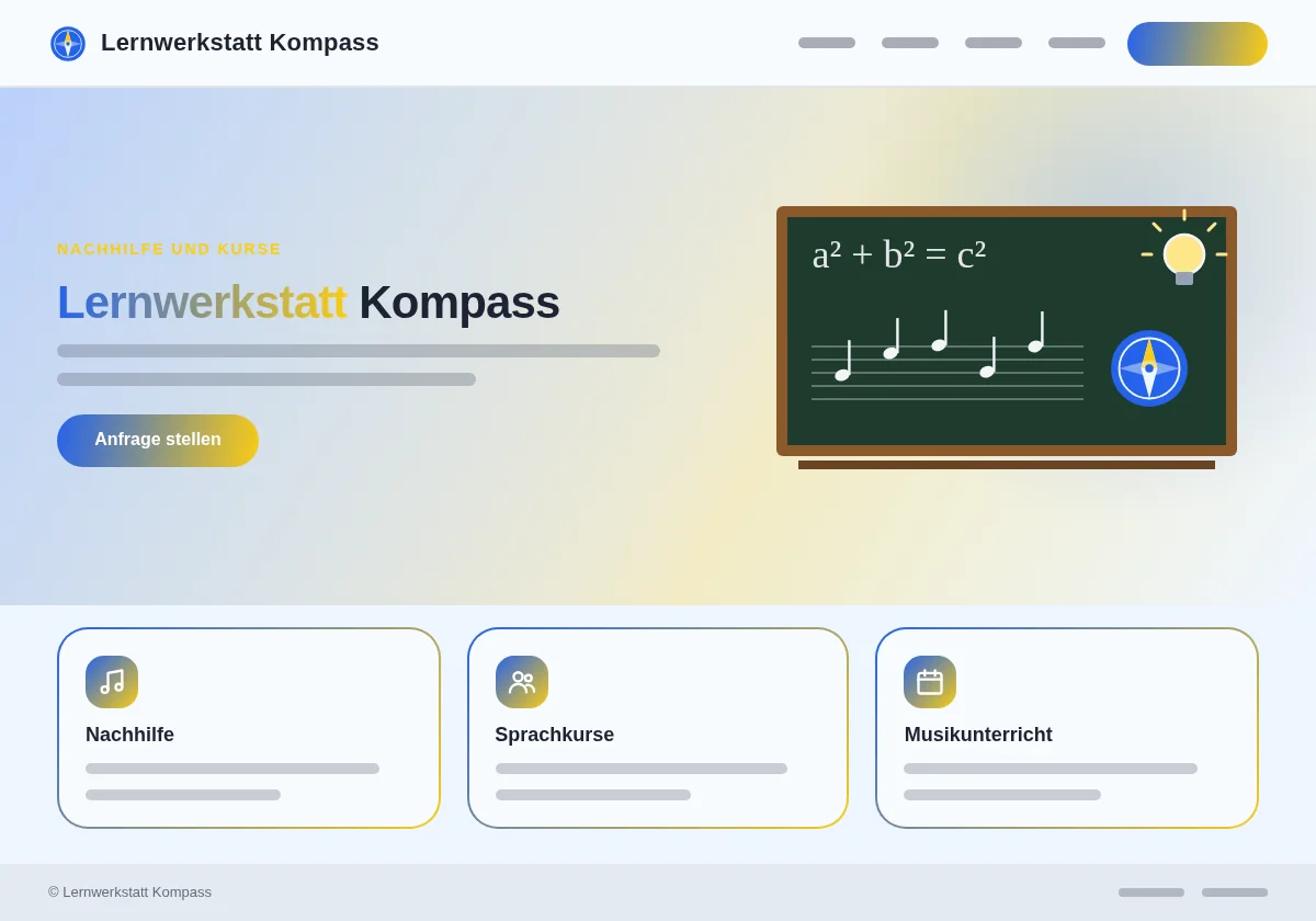 Vorschau der Vorlage Bildung: Webseite für Nachhilfe, Musikschule und Kurse am Beispiel Lernwerkstatt Kompass