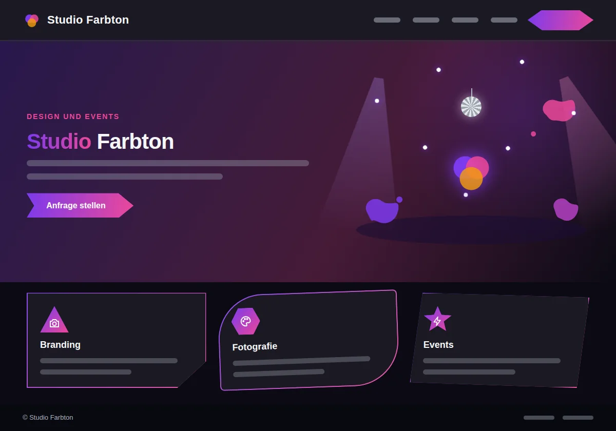 Vorschau der Vorlage Studio: Webseite für Kreative, Events und Gastronomie am Beispiel Studio Farbton